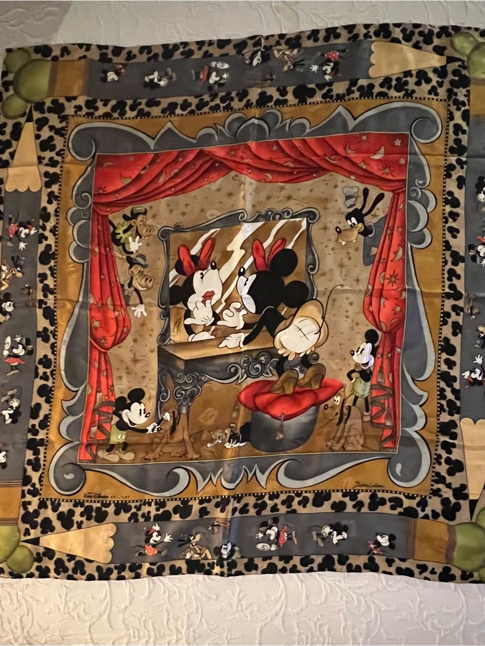 1990s "Super Rare" Walt Disney Gallery silk scarf designed by Theodora Lukano